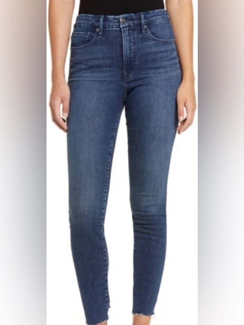 Good American Good Legs Skinny Jeans High Rise Raw Hem Blue 4/27